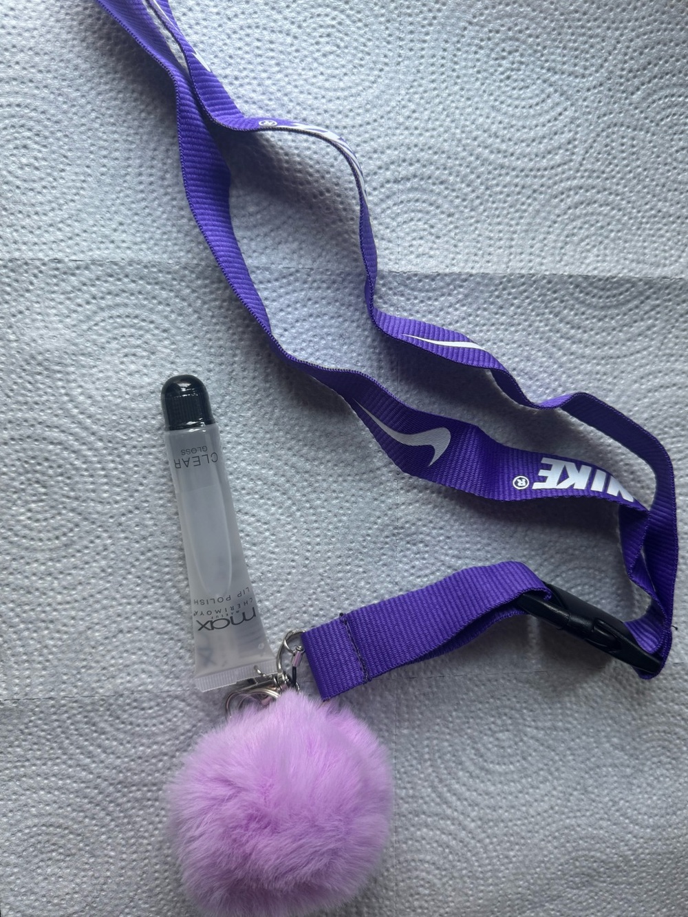 Nike Purple Lanyard with Lilac Pom Pom and Clear Holder